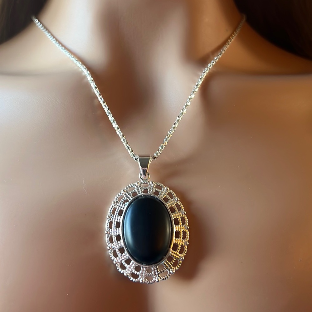 Black Onyx Silver Necklace